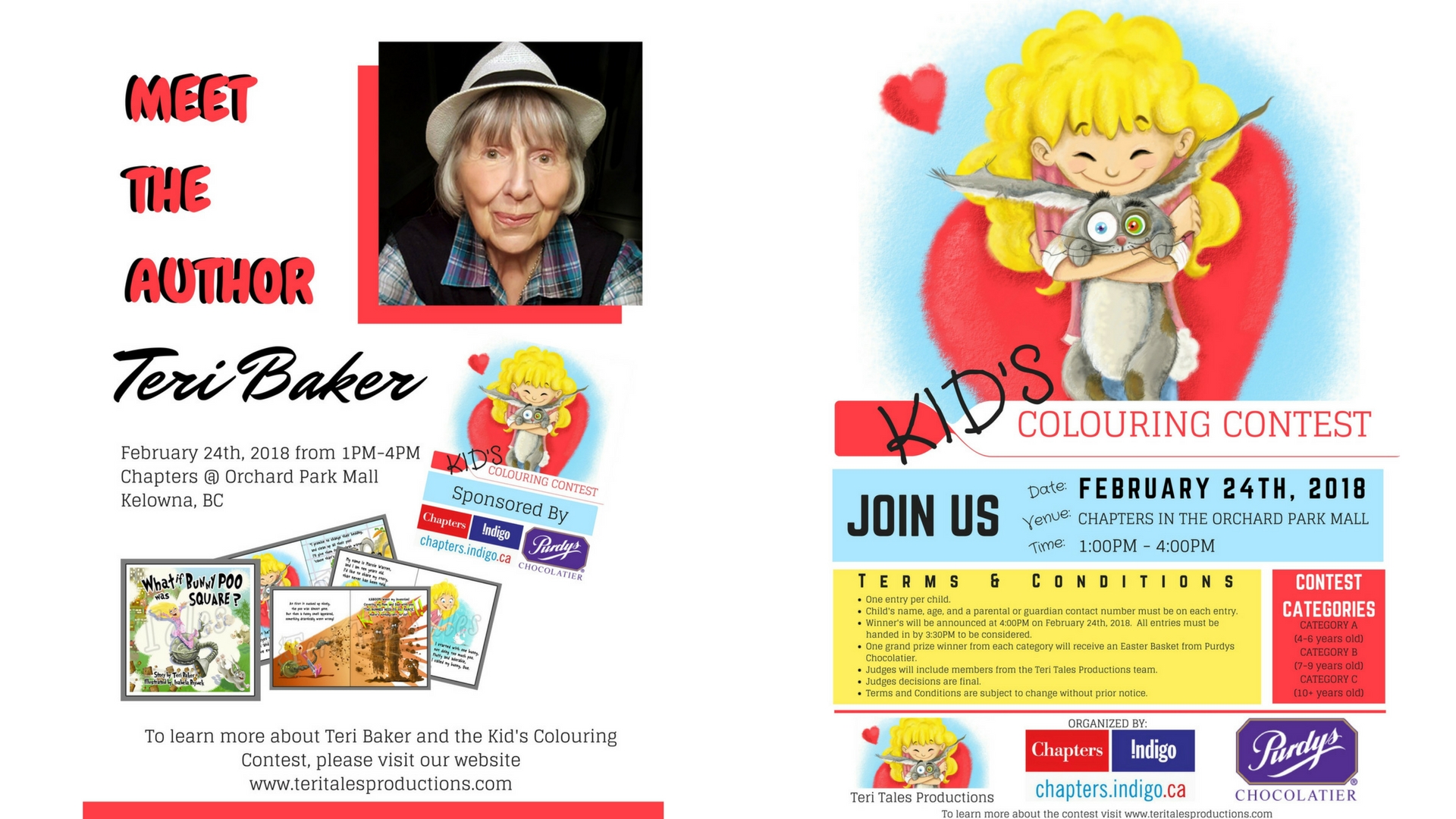 Event posters - meet the author and kid's colouring contest