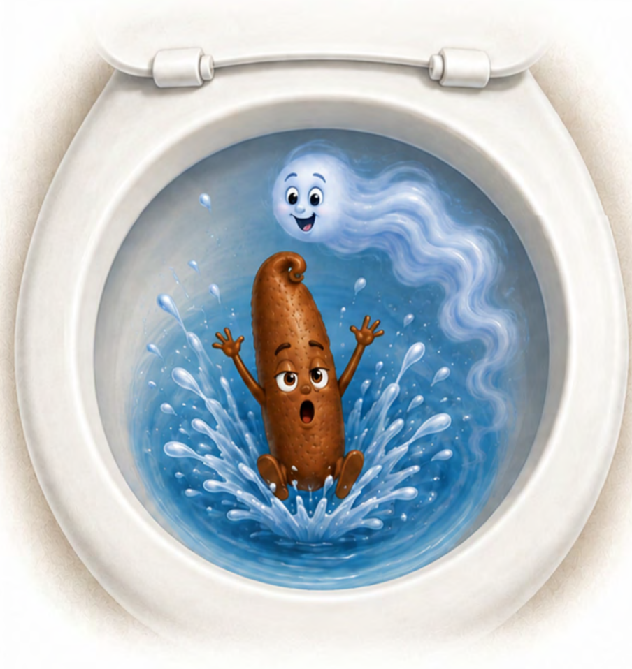 Poodies splashing into the toilet